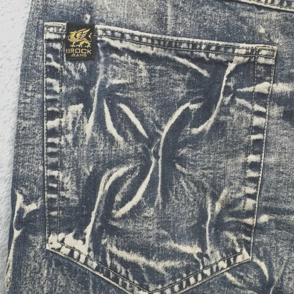 Vintage Y2K Brock Jeans Baggy Distressed Acid Washed Cropped Denim Hip Hop SZ 38